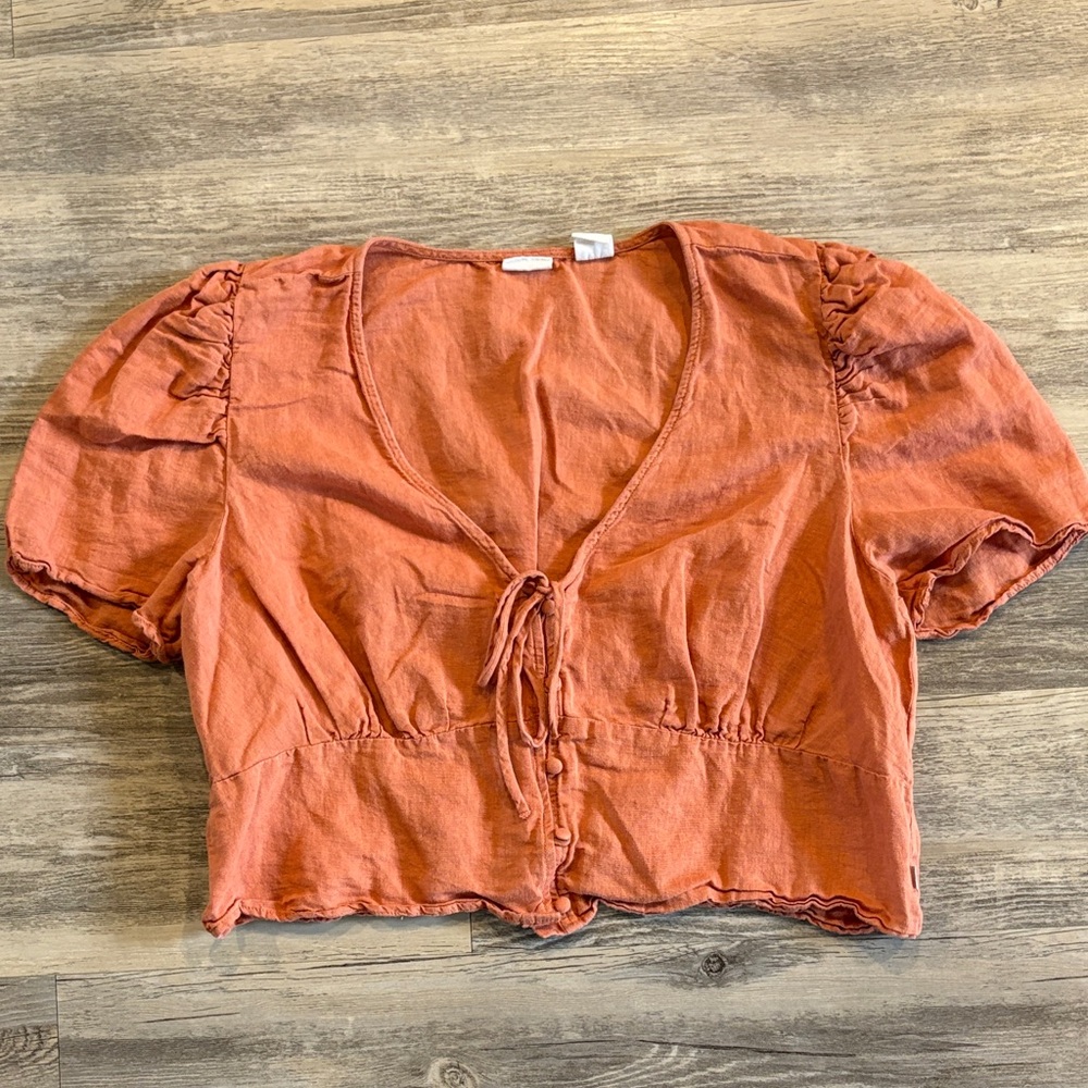 Levi's Rust Orange Cropped Tie-Front Blouse